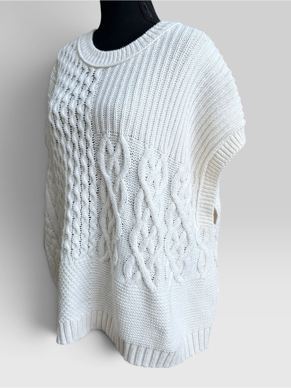 Madewell 3X White Cable Knit Poncho Sweater Oversized Pullover - Picture 5 of 7